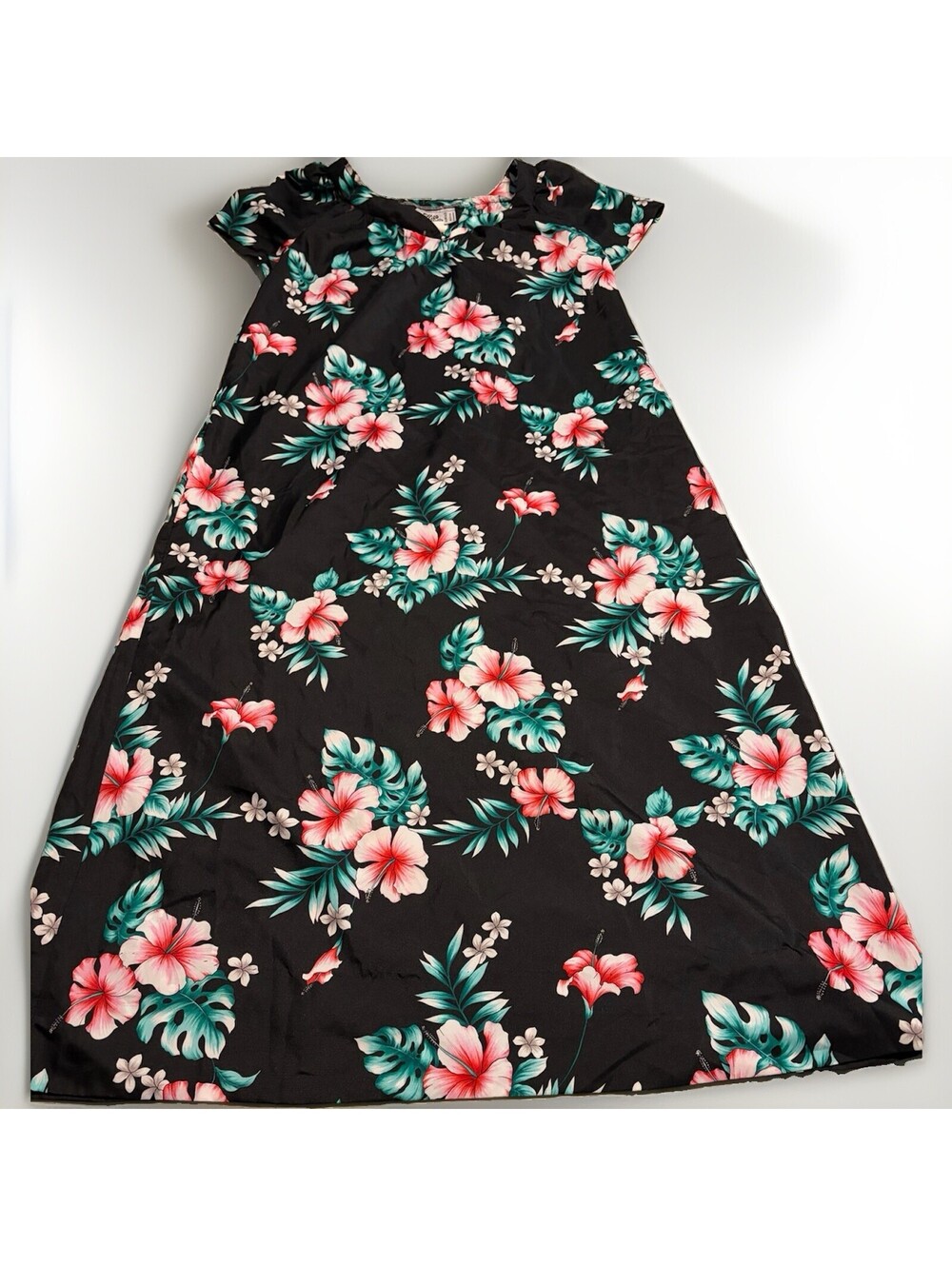 Vintage Hilo Hattie Hawaiian Maxi Dress Size 2XL Pink Black Made in Hawaii